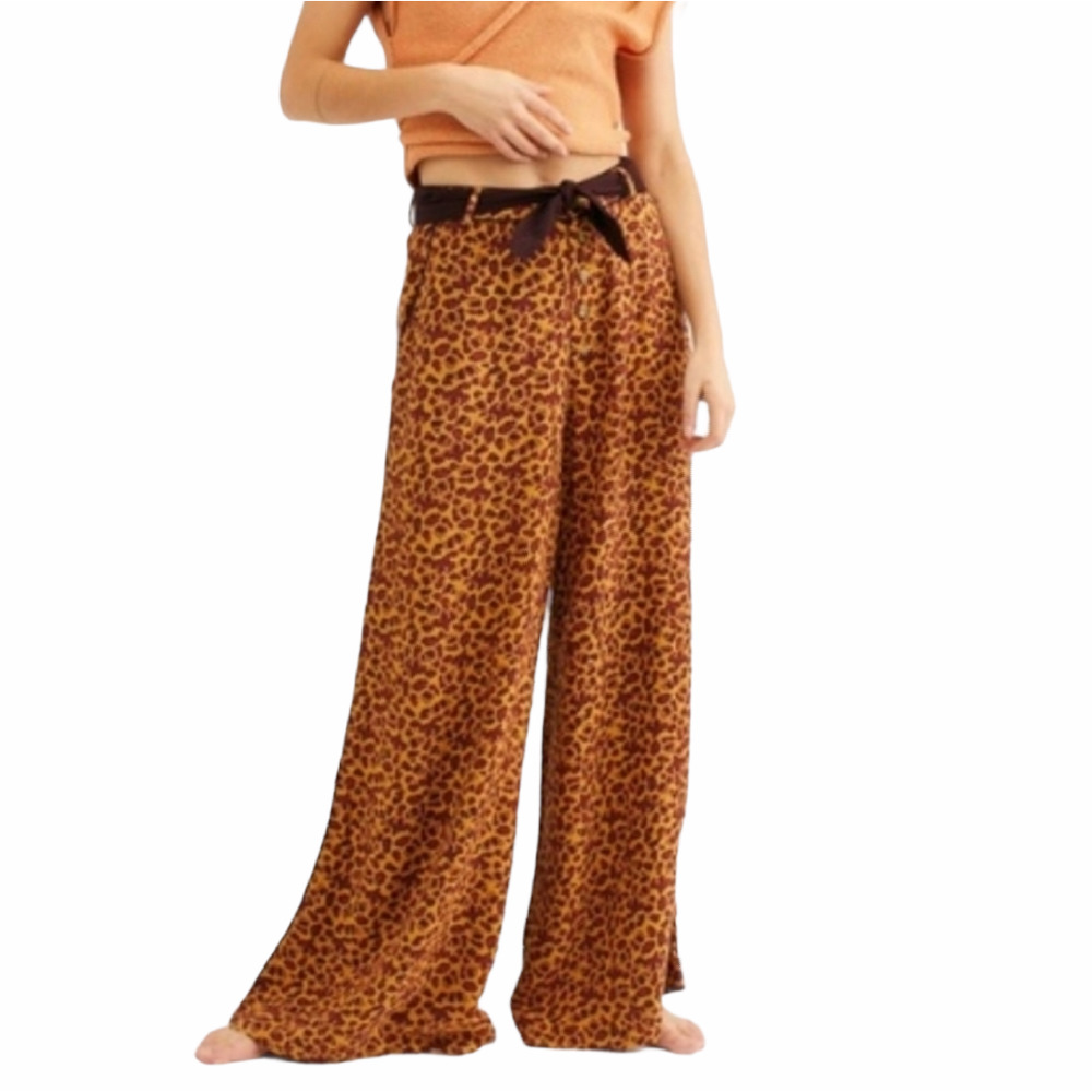 Free People Leopard Print Wide Leg Pants in Brown and Black
